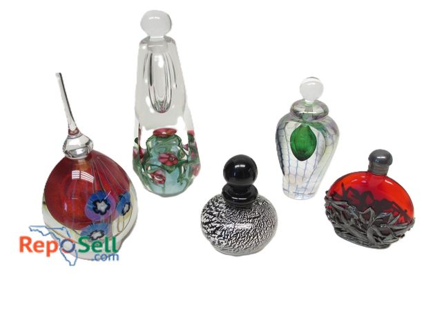 Lot 31-1513 - (5) Glass Bottles - Empty - (1) Black/White Murano, (1) Signed Vandermark, First Impression Made in ...