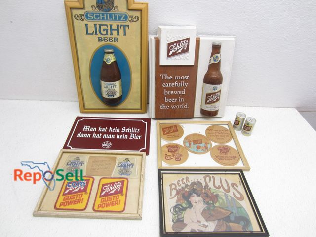Lot 31-6106 - (6) Schlitz Beer Signs, Coasters etc