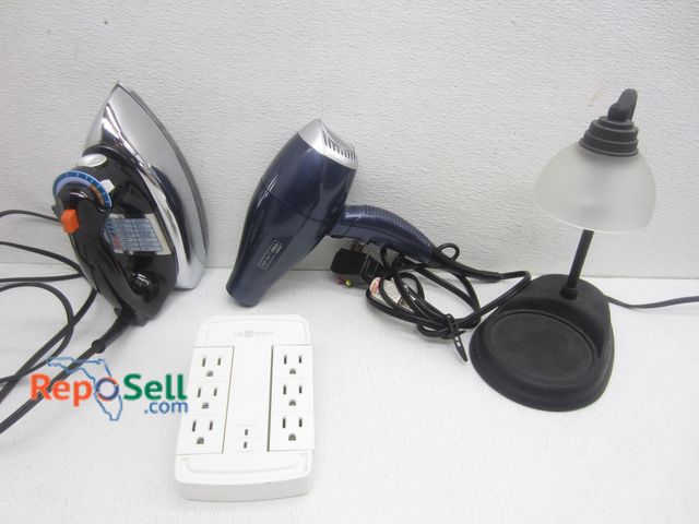 Lot 31-7147 - Estate Lot: Infinity Pro Hair Dryer, 6-Port Outlet, Black &amp; Decker Iron &amp; Table Lamp - All P...