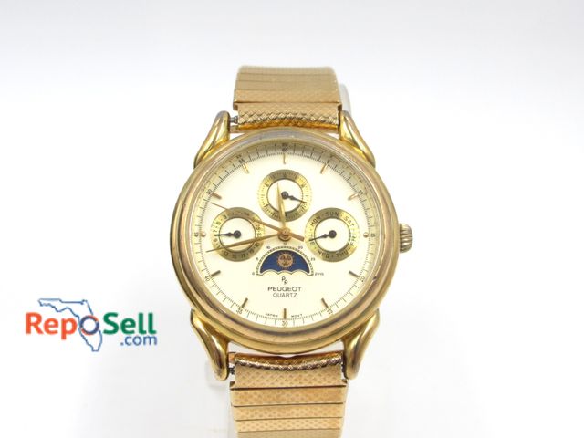 Lot 31-4012 - Peugeot Dress Watch with Box &amp; New Battery - Shows Day, Date, Sun/Moon Phase