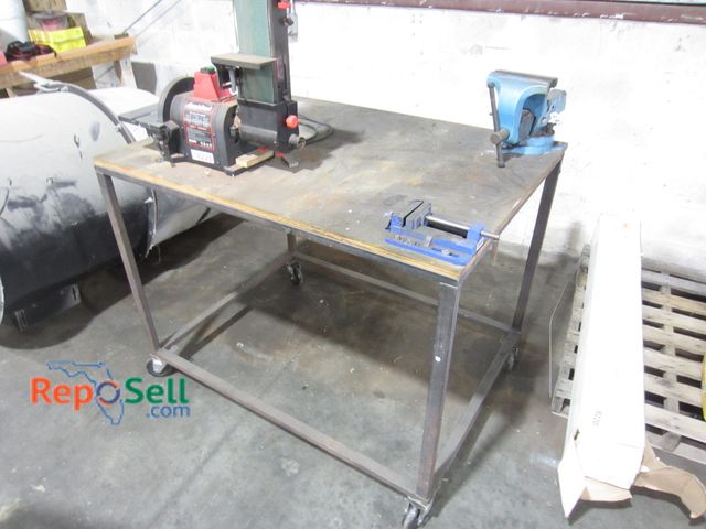 Lot 31-8223 - Metal Rolling Work  table with small vise 36" x 48" x 38" H