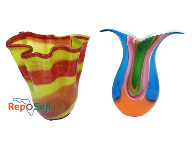 Lot 31-1058 - (2) Blown Glass Vases: 15x13", 16x13"