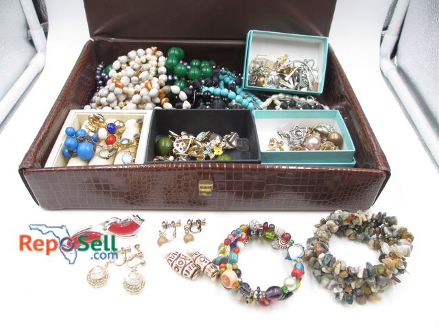 Lot 31-1018 - Jewelry Lot: Bracelets, Earrings (clip on and screwback), Necklaces with Vinyl Case
