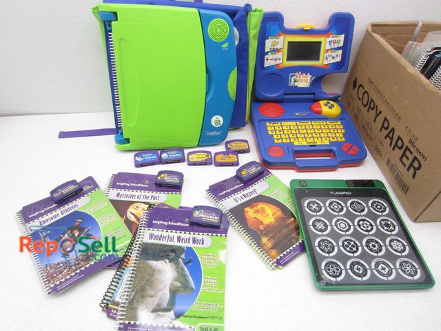 Lot 31-7241 - Box of Leapfrogs/Access &amp; (1) Kids Computer: (2) Leapfrogs, (1) Flashpad, Various Leapfrog Books...
