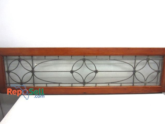 Lot 31-9181 - Large vintage leaded glass wood window, 57.5" x 15.25"