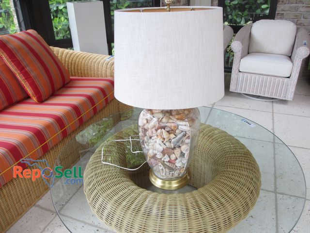 Lot 31-1143 - Glass Shell Lamp With Shade, Base Is 16", Overall 28"