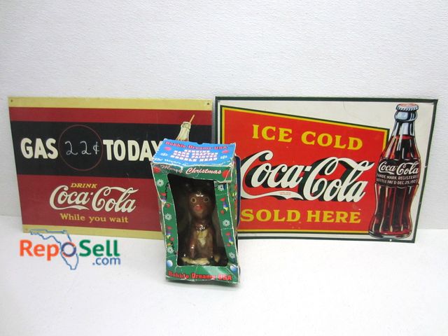 Lot 31-6299 - (2) Coca Cola Signs, L-16.5"x12" &amp; Bobble Dreams USA Bobble Head
