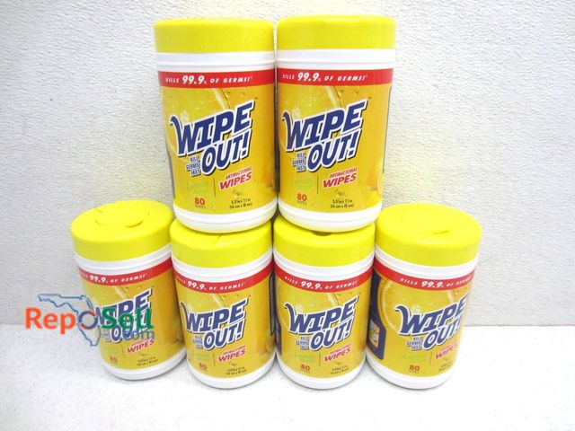 Lot 31-9081 - (6) New Bottles Wipe Out! Antibacterial Wipes, (480) Total Wipes
