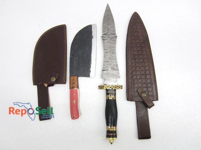 Lot 31-9128 - Chopping Knife w/Sheath, Fixed Blade Damascus Style Knife w/Sheath