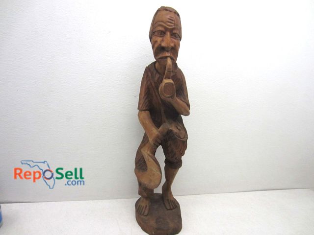Lot 31-6189 - Carved Wood Man With Pipe 27" H