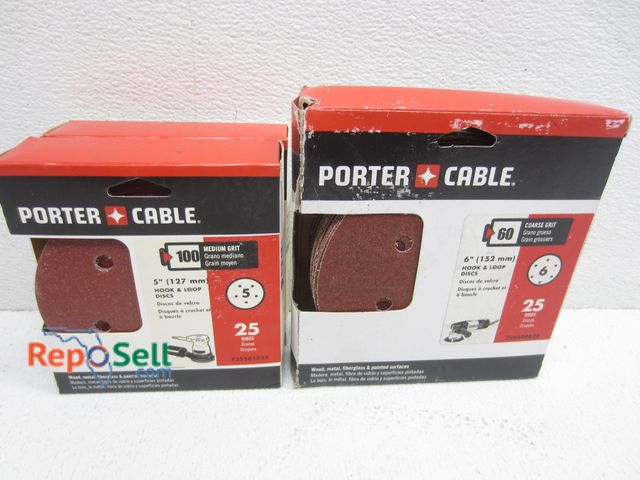 Lot 31-5163 - Porter Cable Hook &amp; Grit Loop Discs: (25) 6" Coarse Grit, (50) 5" Medium Grit