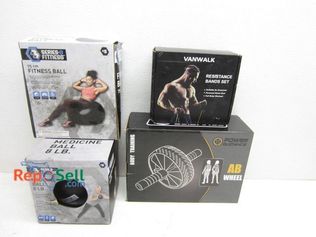 Lot 31-5302 - Lot Of (4) Various Exercise Equipment, All Appear New: Medicine Ball, Fitness Ball, Resistance Bands...