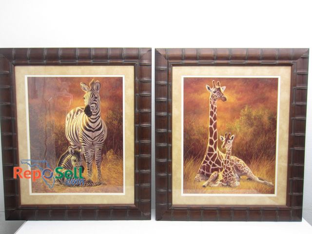 Lot 31-1181 - Framed Zebra &amp; Giraffe Prints by Lucie Bilodeau 25" x 29