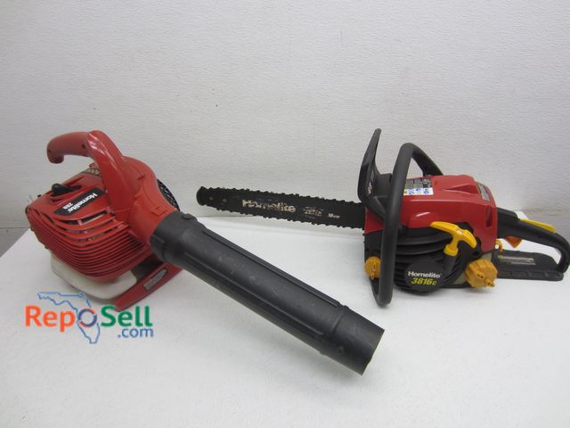 Lot 31-6303 - Homelite Tools: Chainsaw &amp; Blower (Needs Repair) - Both Have Compression
