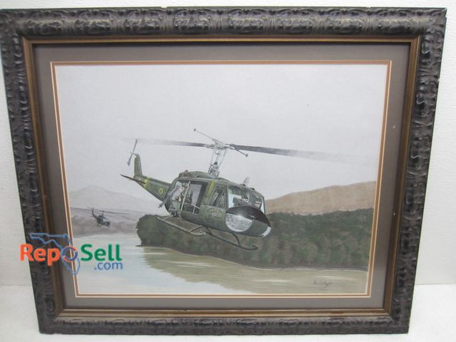 Lot 31-6043 - Framed original drawing by Ken Schafer. Top Tigers 68th Assault Helicopter 1966. - 32"x26