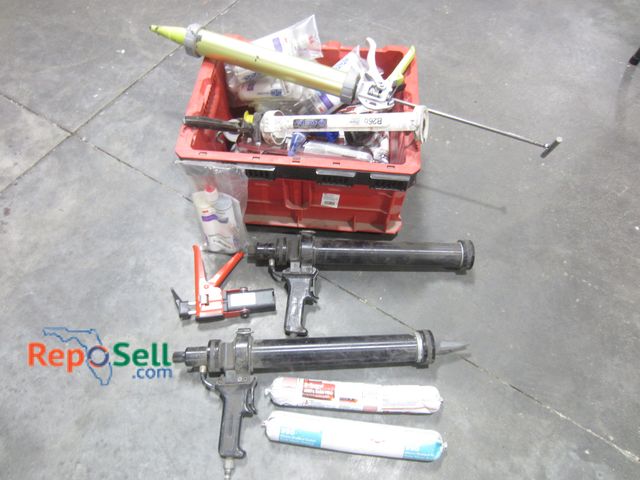 Lot 31-8034 - (4) Caulk Guns, Seam Fillers,, Bin, etc.