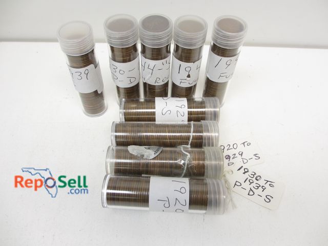 Lot 31-5444 - (9) Tubes Pennies: (3) Wheat 1920-29, (3) Wheat 1930-39, (3) 1940S, 1942S, 1944S