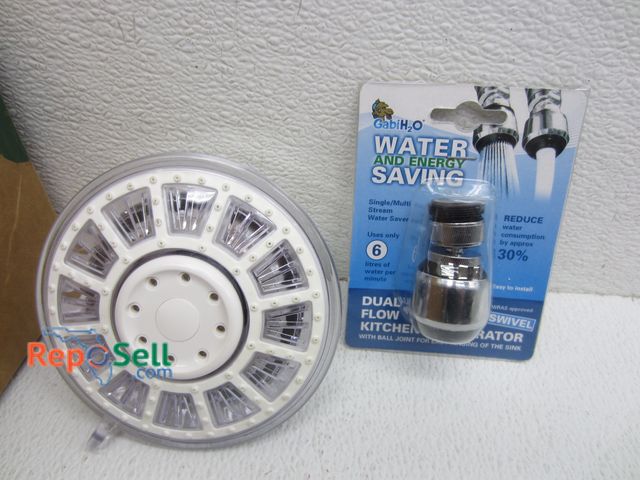 Lot 31-2293 - (7) New Drought Buster LED Light Shower Head Dual Spray Lights Blue/Green/Red &amp; (18) New Gabi H2...