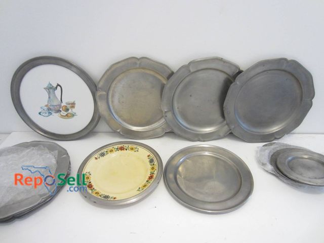 Lot 31-9085 - Collection Includes Pewter And Ceramic Plates Featuring Floral And Still Life Designs.
