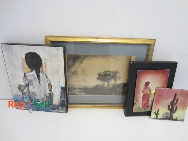 Lot 31-9078 - Four Framed Artworks Featuring Various Styles And Themes:Â Includes Paintings And Etchings