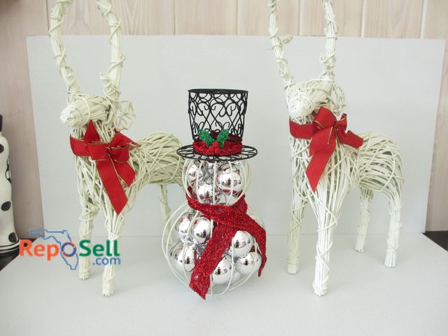 Lot 31-3169 - Christmas Figures: (2) Wicker Reindeer, Metal Snowman - Tallest 20"H