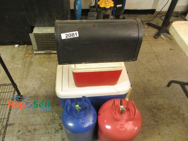 Lot 31-2081 - (2) Helium Balloon Tanks, (2) Coolers, Mailbox