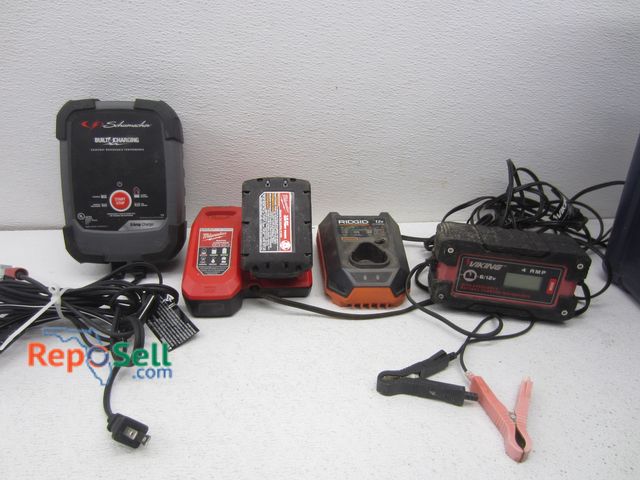 Lot 31-2424 - Charging Lot: Schumacher 8amp Charger, Milwaukee Charger &amp; Battery, Rigid Charger, Viking 4amp H...