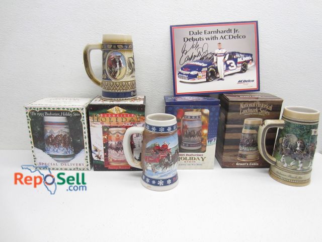 Lot 31-1333 - (5) Budweiser beer signs, all with original boxes and Dale Earnhardt signed poster - No COA