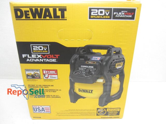Lot 31-9265 - New DeWalt Flexvolt 20V Max 2.5 gallon compressor #DCC2520B - tool only. Power on and builds pressur...