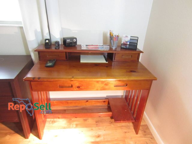 Lot 31-8646 - Solid Wood Writing Desk With Drawer, Hutch Organizer And Contents 45"x36"x23"