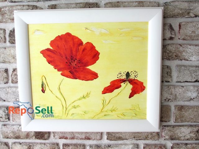 Lot 31-1366 - Red Poppies on Yellow by Cordier, 18x22" (#25.5)