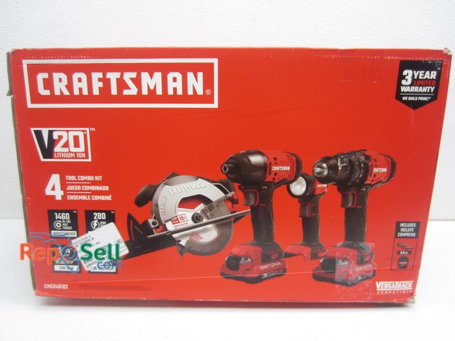 Lot 31-9052 - New Craftsman 4-Tool Combo Kit With (2) 2.0 AH Batteries And Charger #CMCK401D2