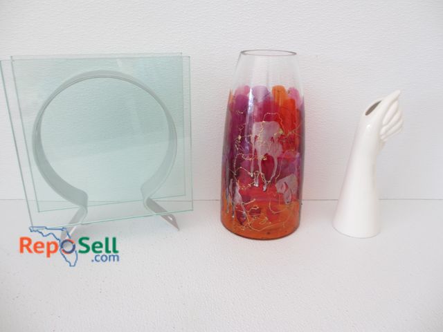 Lot 31-2188 - (2) Glass Decor Pieces and Ceramic Hand Vase