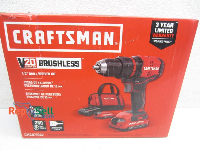 Lot 31-3120 - New Craftsman 20V 1/2" Drill/Driver #CMCD710C2 With Battery, Charger And Tool Bag
