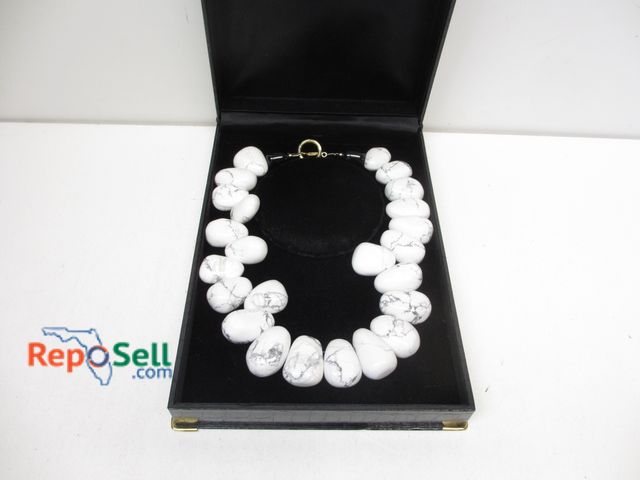 Lot 31-1539 - White and Black Stone Drop Necklace by Campbell 2008 - No COA