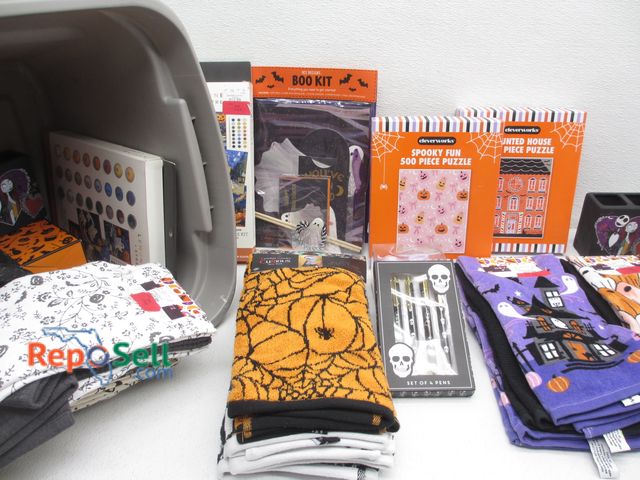 Lot 31-3217 - Lot of Holiday Decor, Dish Towels, Halloween, etc. with Tote