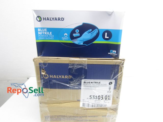 Lot 31-9247 - (1000) Large Halyard Blue Nitrile Exam Gloves, #53103