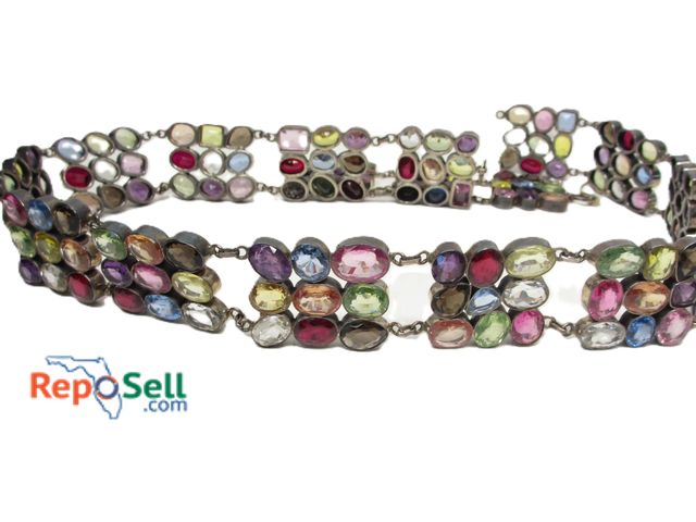 Lot 31-1538 - Sterling Silver Gemstone Belt (needs repair) 33" L, 1 lb., Purchase Receipt $1,477
