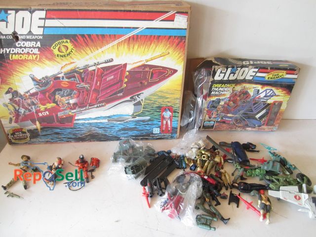 Lot 31-1113 - Vintage Lot of GI Joe Toys: Cobra Hydrofoil in Box, Dreadnok in Box, Vehicles, Figures, Some Origina...