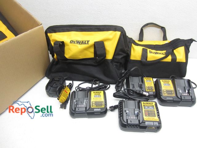 Lot 31-9328 - (10) New DeWalt chargers (12, 20, &amp; 60 volt) and (15) new DeWalt tool bags