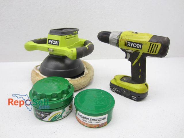 Lot 31-8578 - Ryobi Buffer, Drill, Battery &amp; Turtle Wax (Rubbing Compound, Soft Paste Wax) - Buffer &amp; Dril...