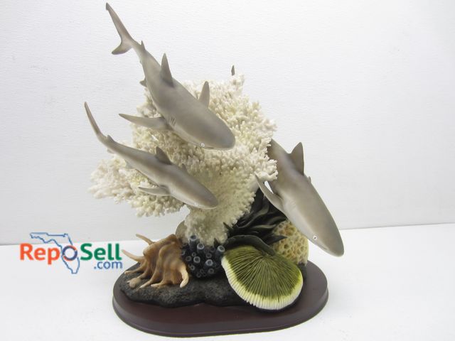 Lot 31-9191 - Sharks on Coral Display 23"H, 16"W
