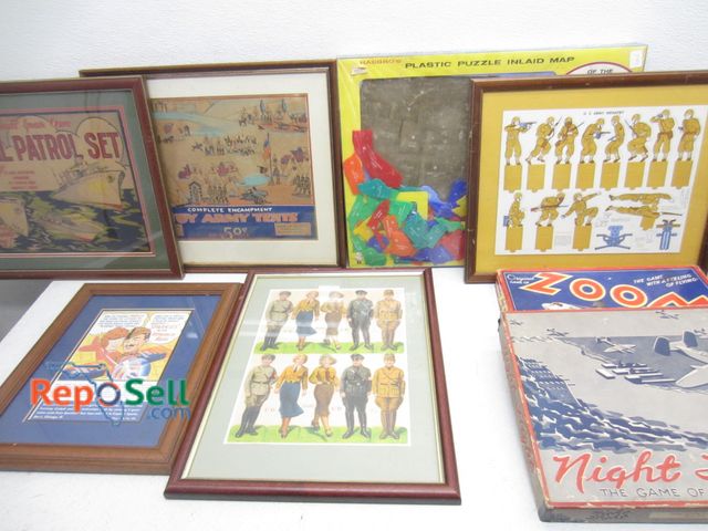 Lot 31-6352 - (2) Vintage War Games, Framed Paper Soldiers, Framed Box Lids etc  Largest Is 14"x18.5"