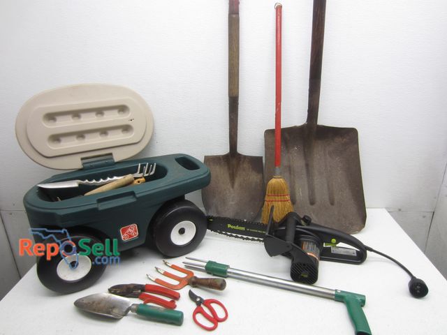Lot 31-6244 - Lawn &amp; Garden Lot: 8amp Electric Pole Saw (Powers On), Gardening Hand Tools, (2) Shovels, etc.