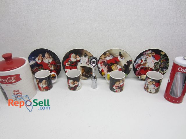 Lot 31-2056 - Coca Cola Collectibles: Jar w/Lid, (4) Mugs, Plates, etc.