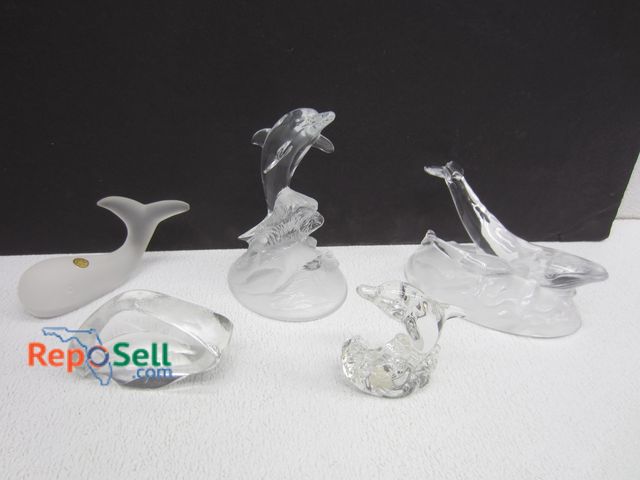 Lot 31-3407 - (5) Glass Dolphin Figures - (3) have Crystal Tag