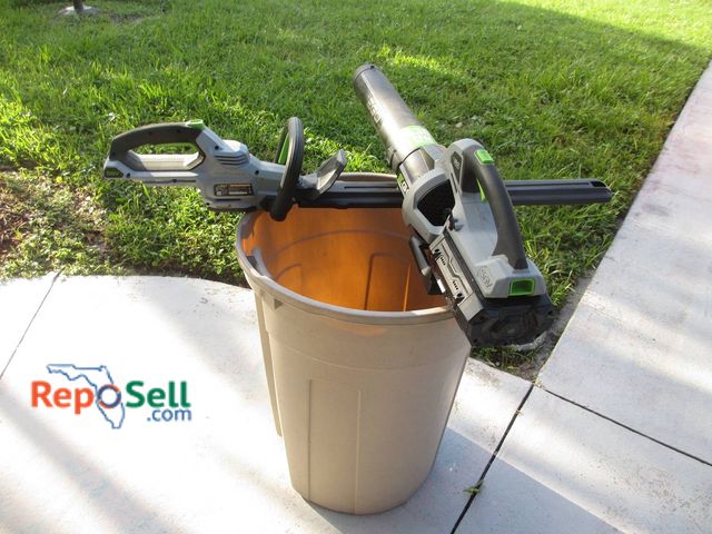 Lot 31-8569 - EGO Power+ 56V Cordless Leaf Blower And Hedge Trimmer Combo With (1) Battery & Trash Can