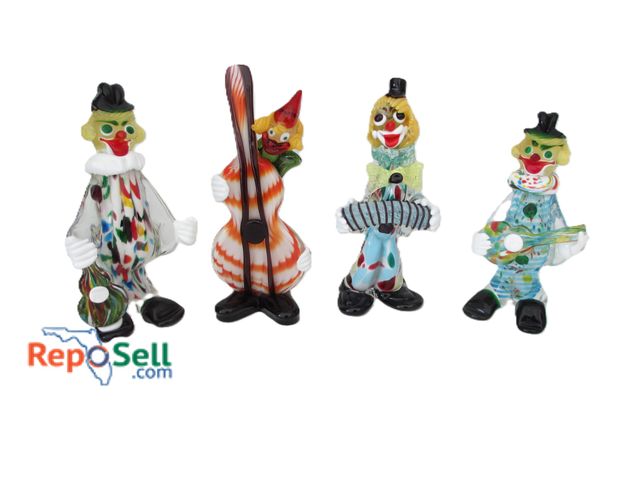 Lot 31-1154 - (4) Hand Blown Glass Clown Figures With Instruments 10" H