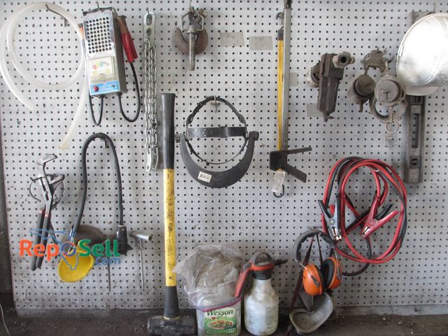 Lot 31-1312 - Assortment Of Tools And Equipment. Includes Jumper Cables, Battery Tester, Chains, Spray Bottle, Hea...