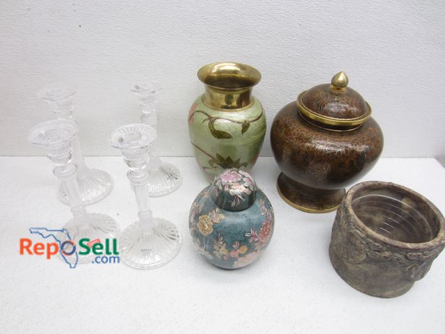 Lot 31-5271 - (4) Towle Crystal Candlesticks and (4) Brass/Ceramic Vases